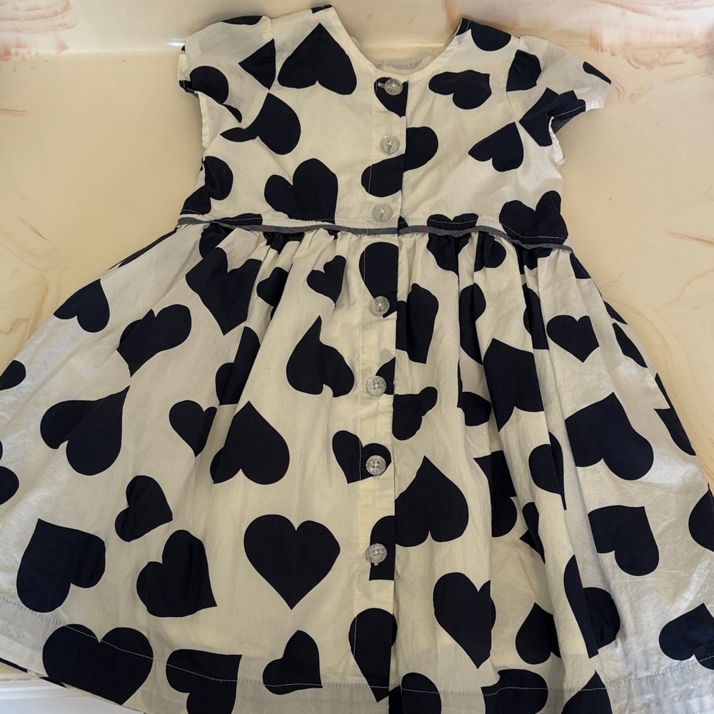 Pink Chicken Fatima dress navy tossed hearts
